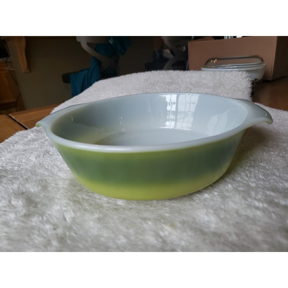 Fire King Avocado Green Round 9" Shallow Casserole Baking Dish MCM
